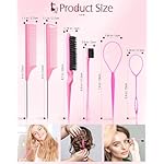 Aigee 8Pcs Hair Styling Combs Set Include 4Pcs Topsy Hair Tail Tools 2 Styles of Rat Tail Comb,1Pcs Bristle Teasing And Slick Back Hair Brush,1Pcs Edge Control Brush,Eyebrow Brush for Woman Girl Pink - Image 3