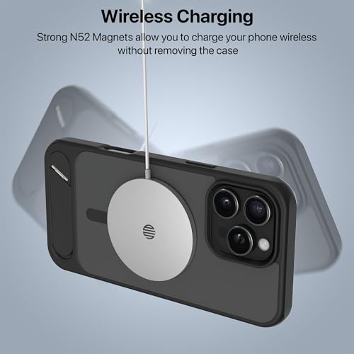 Image of eller sante Zenon Magpro Back Cover Case for iPhone 16 Pro Max Scratch Resistant Camera Screen Protector TPU Shockproof with Stand Holder Mag-Safe Wireless Charging- Black