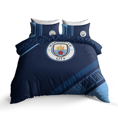 FOCO Parure de lit double réversible avec housse de couette et taies d'oreiller Manchester City FC Dark Rayz