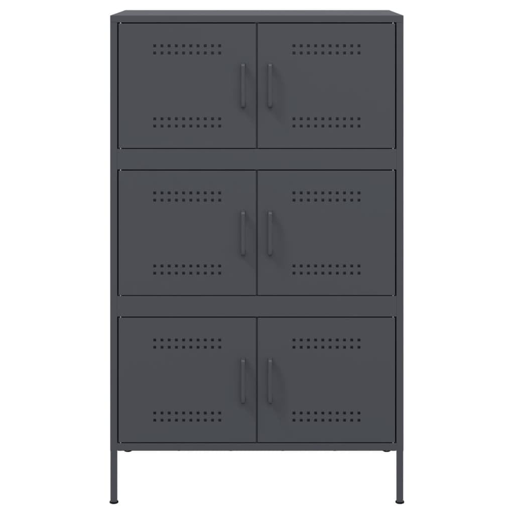 Armario robusto de acero de estilo industrial con 6 compartimentos para salón, color antracita y acero