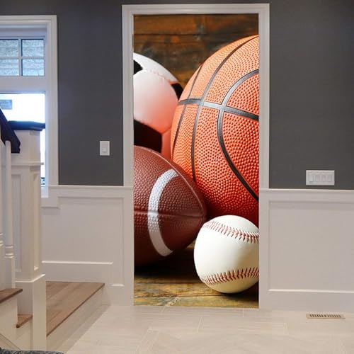 Pegatinas Puerta 3D Baloncesto y Fútbol Americano Pegatinas para Puertas de Tema Deportivo Vinilo Decorativo Pegatina Pared Mural para Puerta Autoadhesivas Papel Pintado Puerta 100x200 cm B-3403