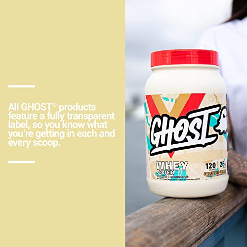 Image of GHOST Whey Protein Powder, Coffee Ice Cream - 2LB, 25G of Protein - Whey Protein Blend - ­Post Workout Fitness & Nutrition Shakes, Smoothies, Baking & Cooking - Soy & Gluten-Free