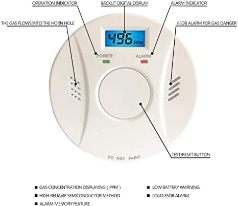 Miniatura 5 de Paquete de 2 detectores de humo y detector de monóxido de carbono, detector de CO2, funciona con batería con botón de pruebareinicio