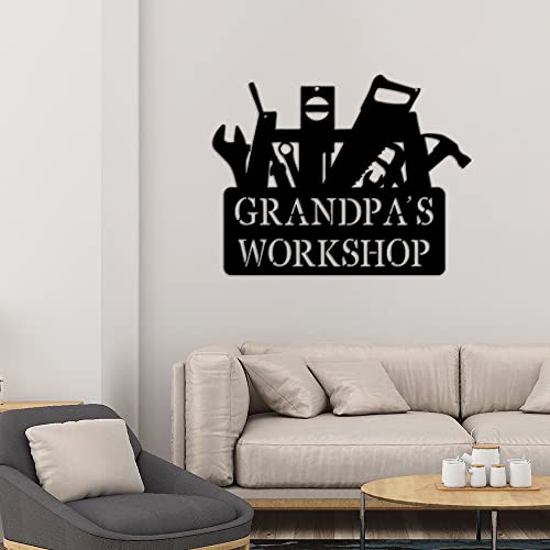 Custom Grandpa’s Workshop Metal Sign Chainsaw Wrench Hammer For Garage Workshop Auto Repair Shop Department Husband Pop Dad Gift For Handyman Monogram Signs Office Front Door Black 12" #TOP5
