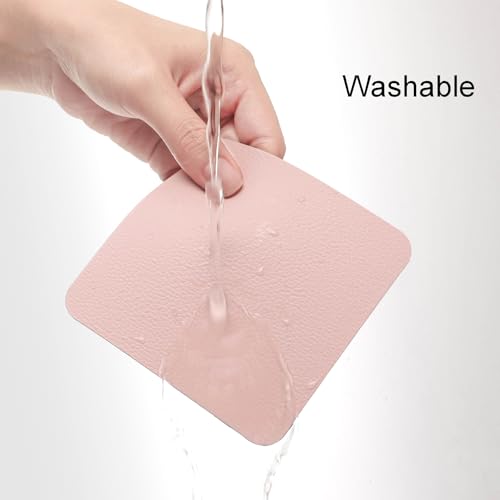 Myir JUN Coasters Glass Coasters set of 12 4 inch Double Sided Faux Leather Coaster Waterproof Non-slip Easy to Clean with Coaster Holder(Gray Pink) - Image 2