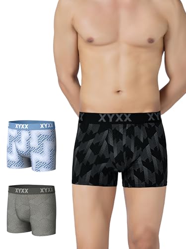 Image of XYXX Men's Cotton Modal Geometric Print Trunks | Antimicrobial, No-Marks Waistband Underwear for Men Combo (Pack of 3)