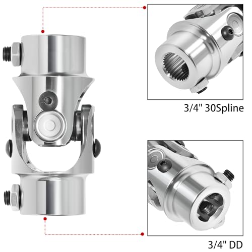 Image of 3 /4 inch DD X 3 /4 inch 30 Spline Stainless Steel Steering U Joint, Universal Joint Single Steering Column Shaft U Joint,Total Length:83mm (3-1 /4 inch)