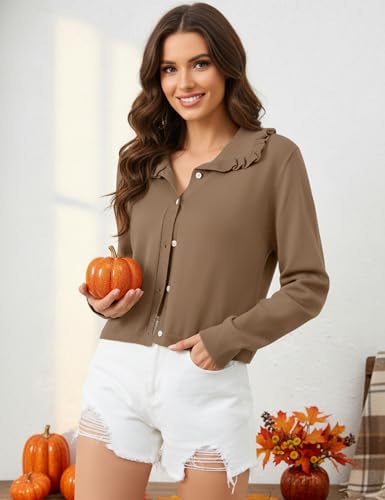 Image of HOCANDY Women Ruffle Collar Cardigan Sweater Preppy Cute Button Up Sweaters