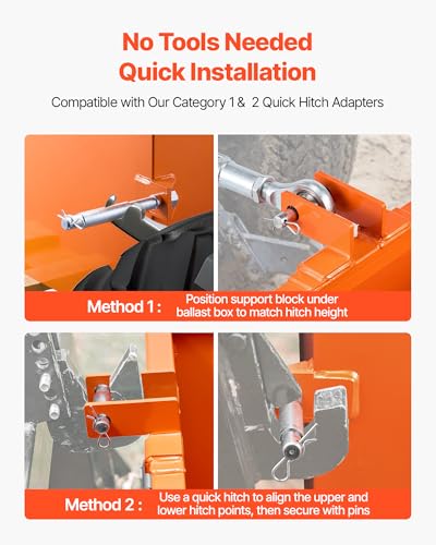 Image of VEVOR Ballast Box, 3-Point Category 1 Tractor Ballast of 800 lbs Capacity, with Standard 2 Inch Hitch Receiver, Heavy-Duty Steel 5 ft Large Volume Durable Loader Attachment with Sliding Door, Orange