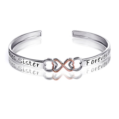 Two Tone 925 Sterling Silver "Always Sister Forever Friend" Infinity Love Bracelet 7 Inch, Friendship Gift for Women BFF Birthday Gift2