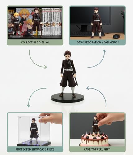 Image of Tanjiro Demon Slayer Action Figure Black Anime Collectible 16cm PVC Model with Stand | Anime Action Figure for Home Decor, Office Desk & Gifting (Tanjiro Black)