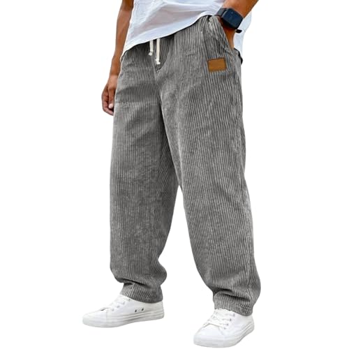 Cordhose Herren Baggy Lang Jogginghose Lässige Lockere Sporthose mit Kordelzug Geradem Bein Freizeithose Leichte Vintage-Cord Stoffhose Outdoor Hosen Männer