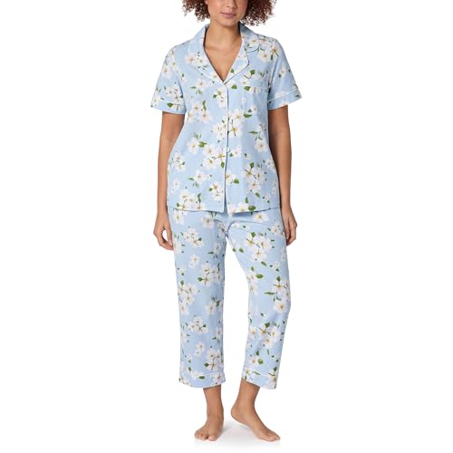 Image of Bed Head PJs Womens Matching Pajamas - Soft Organic Cotton Button Down PJ Shirt & Cropped Pants Set - Loungewear & Sleepwear