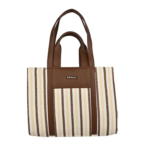 Image of ENSAC Cotton Tote Bag for Women, Stylish Handbag for women with Zip Closure | Fit for Office Bag, College, Travel Use | Handcrafted in India