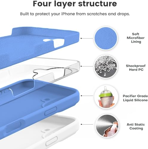 Image of VONZEE Microfiber Logo Cut Cover Compatible with iPhone 16 Plus Case, Liquid Silicone 4-Layer Protective Cover, Shockproof Back Case with High Raised Camera Lips, Slim Durable Phone Case, Azure Blue
