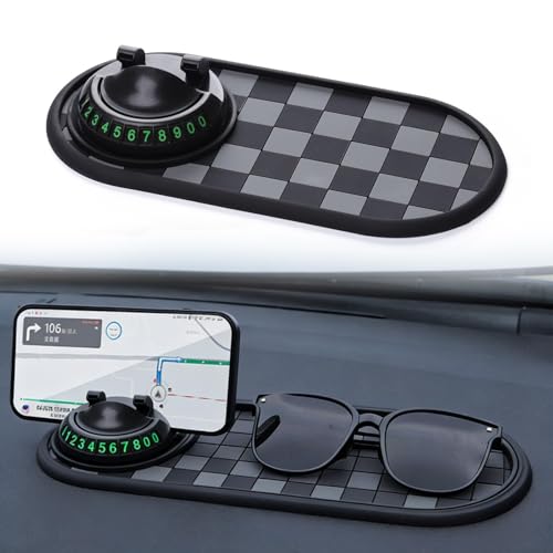 Multi Functional Anti-Slip Car Phone Mat with 360 Rotating Phone Holder Car Dash Non Slip Mat Cell Phone Holder for Phones Sunglasses and Daily Essentials