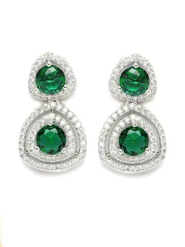 Image of Karatcart Silver Tone Green American Diamond Drop Earrings for Women