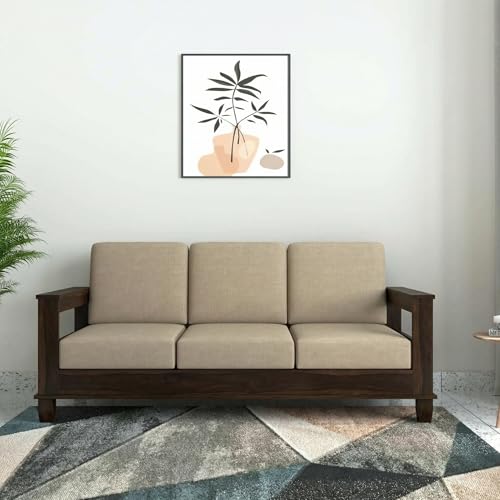 Image of Amazon Brand - Solimo Solid Sheesham Wood Houlton 3 Seater Sofa Wooden Sofa Furniture for Living Room Home (Walnut Finish)