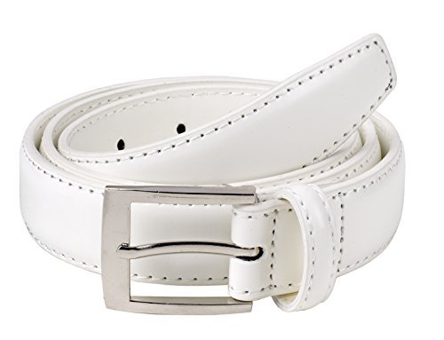 Sportoli Mens Classic Stitched Genuine Leather Uniform Belt - White (38)2