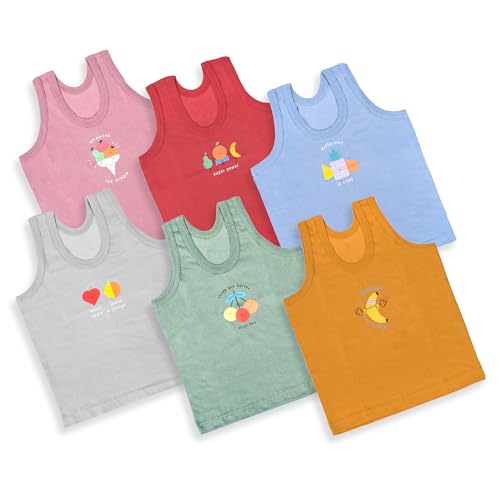 Image of REVOLTEK Printed Vest baniyan Cotton Inner wear for Baby wear Sleeveless Undershirts for Kids Sando ganji Tank-Tops Toddler Girls /Boys Colors Pack of 6