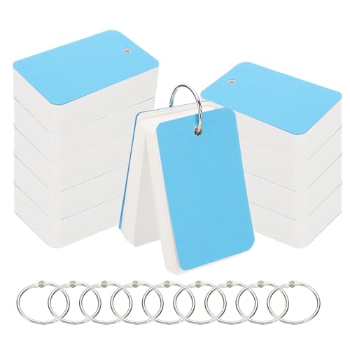 PATIKIL 10 cartões flash com anel, 8,9 x 5 cm em branco, 100 folhas em branco, cartões de índice, pe