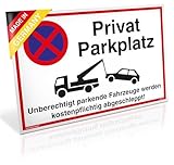 Schild Privat Parkplatz | Alu 30 x 20 cm | Unberechtigt parkende Fahrzeuge Werden kostenpflichtig abgeschleppt! weiß | stabiles Alu Schild mit UV-Schutz | Parkverbot | Dreifke®