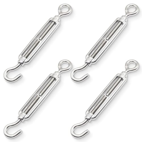Tiranti per Filo Acciaio Inox - 4 Pezzi di Set Tenditori per Cavi ad Occhiello - Tenditore Filo con Gancio in Acciaio M4 - Tirante Corda Acciaio per Ganci Stendibiancheria