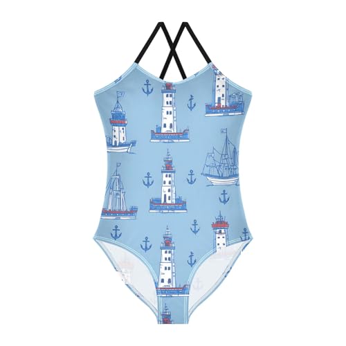 Girls Swimsuit Anchors Ships Pattern One Piece Swimwear