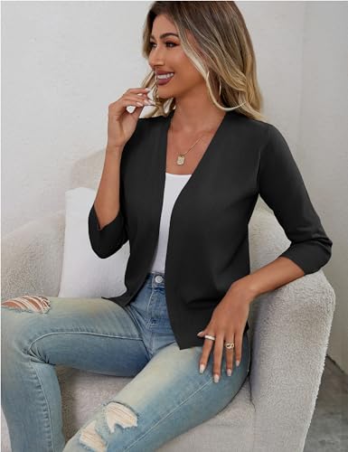 A.Jesdani Bolero Shrugs For Women Lightweight 3/4 Sleeve Open Front Black Cropped Cardigan Sweaters,L thumb #3