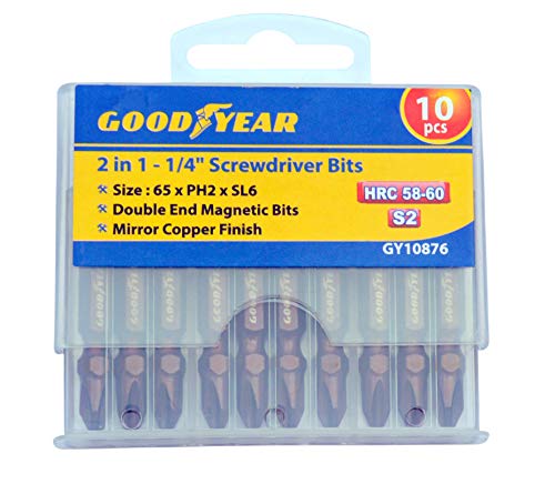 Image of Goodyear 2 IN 1-1 /4 inch MAGNETIC SCREWDRIVER BITS (65mm x PH2 X SL6) (PACK OF 10), brown