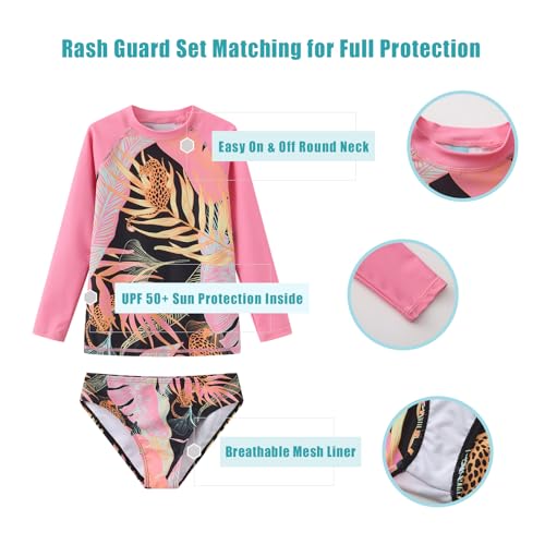 Image of Girls 3 Piece Swimsuits Set Long Sleeve Rash Guard for Girls Tankini Bathing Suits Beach Swimwear 3-16 Years
