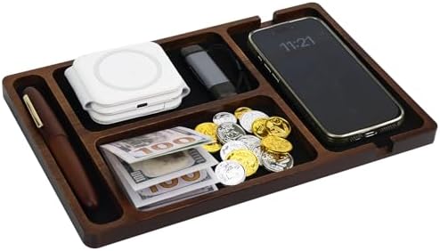 MultiBey Organizador de mesa de cabeceira de madeira de acácia, b...