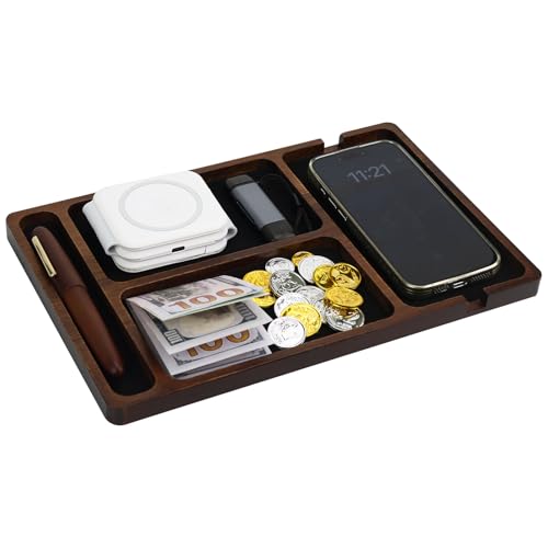 MultiBey Acacia Wood Valet Tray for Men Women, Nightstand Desk Organizer