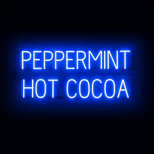 Image of SpellBrite LED Neon PEPPERMINT HOT COCOA Sign - Blue, 36 inch x 15 inch | Ultra-Bright Click-Together Signage for Cafes, with Visibility from 500 Feet - 8 Animations, 6 Brightness Settings