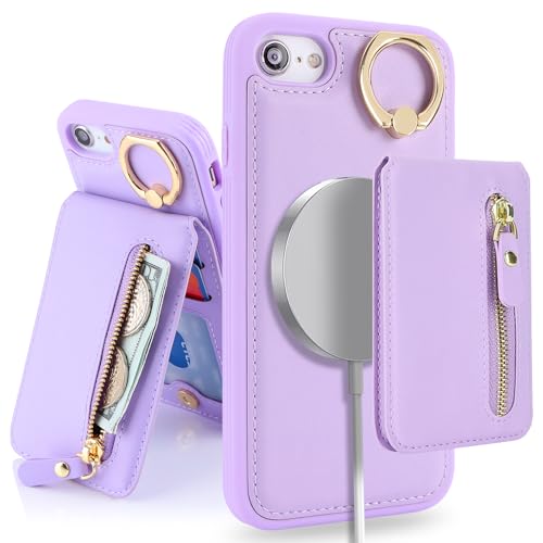 DEYHU iPhone 7 8 SE (2020) case with Card Holder, iPhone 7 8 SE (2020) Phone Case Wallet for Women magsafe Compatible Wallet Detachable 2-in-1 for Men-Purple