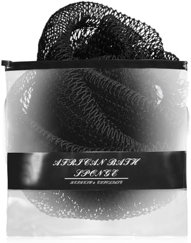 African Net Sponge Authentic for Exfoliating - Extra Knots for Deep Cleansing & Back Scrubbing - Body Scrubber Washcloth for Women & Men - Daily Shower Exfoliator for Smooth, Glowing Skin(Black)
