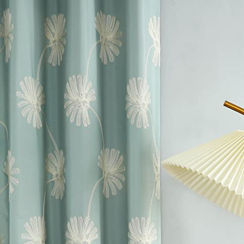 Vogol 2 Panels Floral Pattern Embroidered Elegant Faux Linen Grommet Curtains, Thermal Insulated 60% Blackout Heavy Drapes For Bedroom Living Room, Energy Efficient Window Treatments, 52 X 96 Inch #TOP2