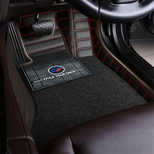 Image of Autofurnish Premium 9D Car Mat Full Set for Mahindra XUV 3XO (Automatic) 2024 || Luxury Leather Dual-Stitch Full Set 9D Car Floor Mat || 100% Waterproof || Color : Black Red