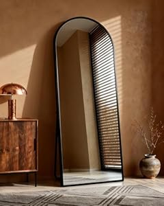 Lopekuty Großer Ganzkörperspiegel – 180 x 66 cm Gewölbter Standspiegel mit Mattschwarzem Aluminiumrahmen, Für Tür oder Wandmontage, Modernes Design & Sichere Verpackung