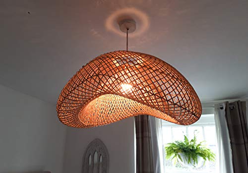 KuraKura Wave Rattan Lamp Shade Unusual Giant Ethnic Bali Boho lamp Shade