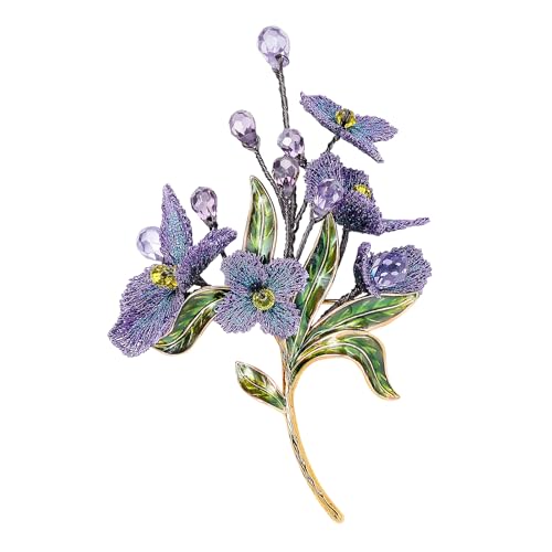 Image of Forget me not Flower Brooch Handmade Gold Thread Embroidered and hand-Drip Enamel leaf, Gradient Botanical Floral Brooch pins for women, SHE'S FREE STYLE JUST FOR YOU [Bencao Gangmu Series]Vintage Plant Jewelry