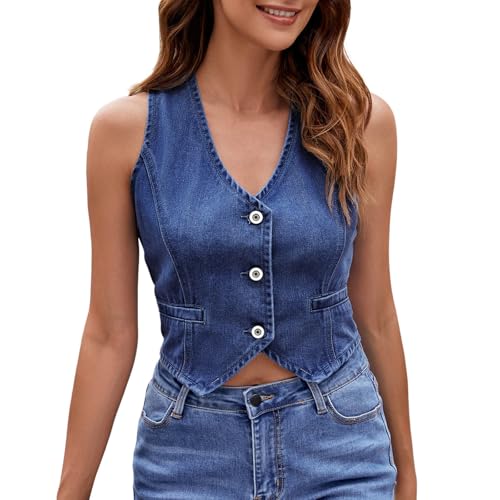 Chaleco vaquero mujer corto sin mangas con lavado casual ligero