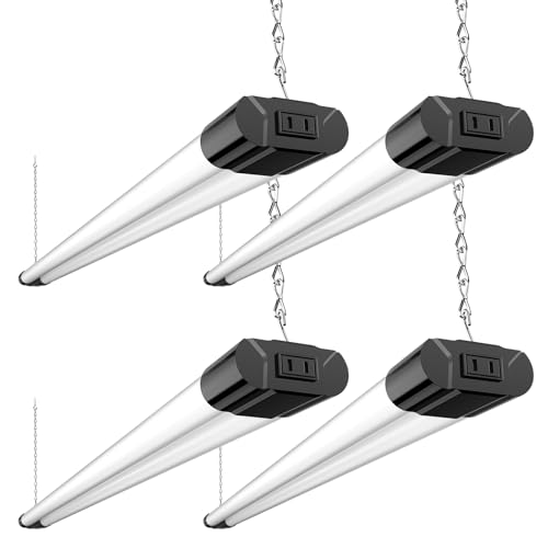 bbounder 4 pack linkable led utility shop light 4400 lm super bright 6500k cool daylight 4 ft integrated fixture for garage 40w equivalent 250w surface  suspension mount black