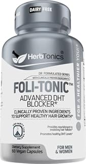Foli-tonic DHT Blocker & Hair Loss Supplement | Hair Thinning Treatment & Promotes Healthy Thicker Hair Growth | With Saw Palmetto & Biotin for Men & Women | 60 Vegan Capsules