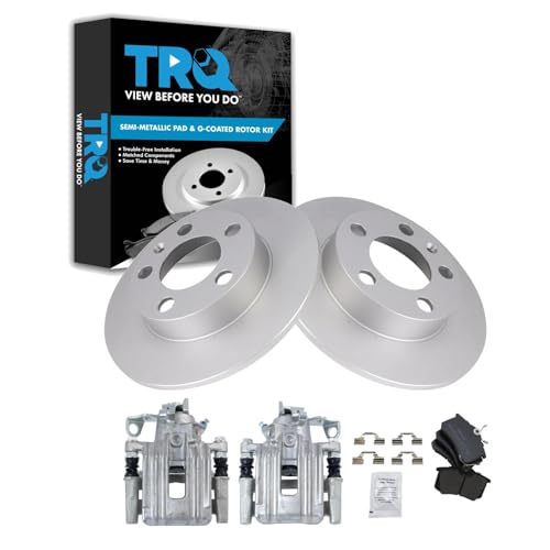 Image of TRQ Rear Brake Pad and Rotor Set Semi Metallic G Coated Rotors Calipers