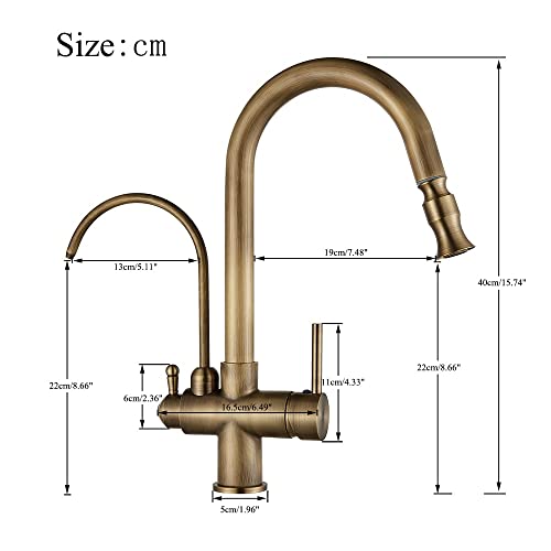 Antikmessing 3-Wege-Küchenarmatur – Zweigriff-Trinkwasserfilter für Warm- und Kaltwasser für optimale Filtration und stilvolles Design