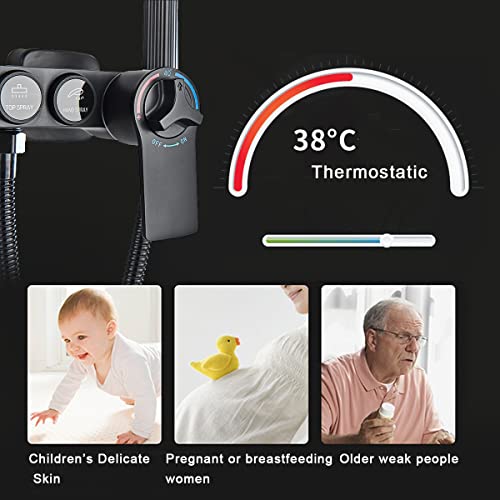 𝐌𝐎𝐒𝐒𝐎𝐍 𝐎𝐮𝐭𝐝𝐨𝐨𝐫 𝐒𝐡𝐨𝐰𝐞𝐫 𝐅𝐢𝐱𝐭𝐮𝐫𝐞𝐬 Matte Black Shower System Thermostatic With Tub Spout,Shower Head,3 Functions Hand Sprayer,Bidet And Shelf Rain Shower System Kit #TOP2