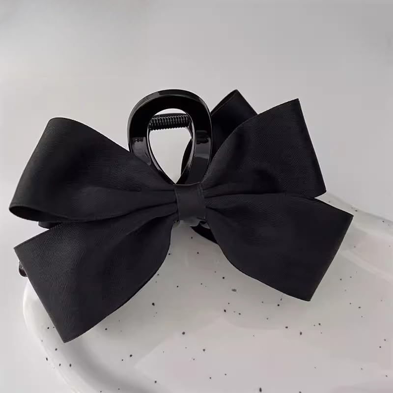 Black Hair Bows Claw Clips for Women Girls Bowknot Hair Claw Jaw Clips Barrettes for Thick Thin Hair Nonslip Bow-knot Claws Clamps Large Satin Hair Bow Clip Strong Hold Hair Claws - Image 4