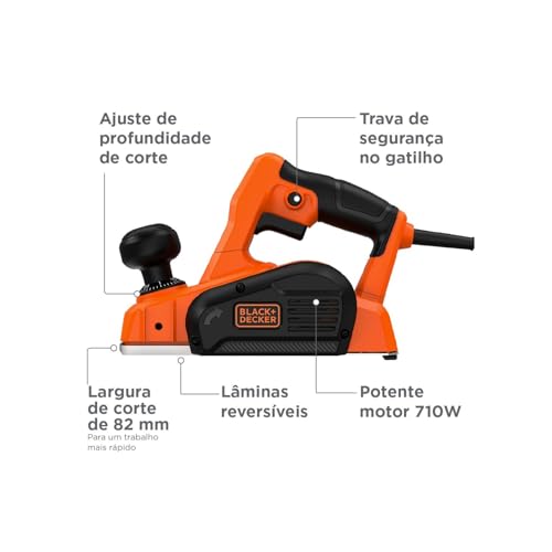 Black Decker Plaina Elétrica 710W, Profundidade de Corte 2mm, Largura de Corte 82mm, Recesso 11mm, C