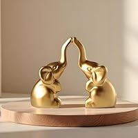 Lienzhe Elephant Statue Home Decor,Modern Style Figurines,Sculpture for Living Room Office Desktop Bookshelf,Ceramics Gold Elephant Ornaments for Mothers Day.Father's Day, Christmas-2PCS